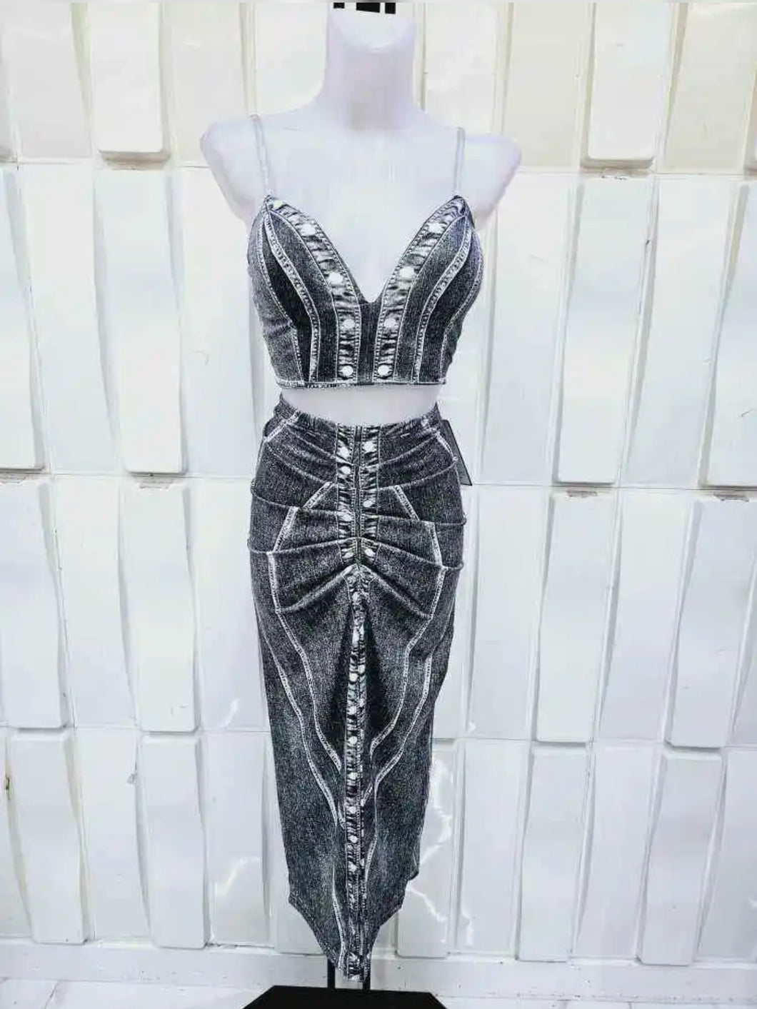 Conjunto Midi Lycra Efecto Vaquero